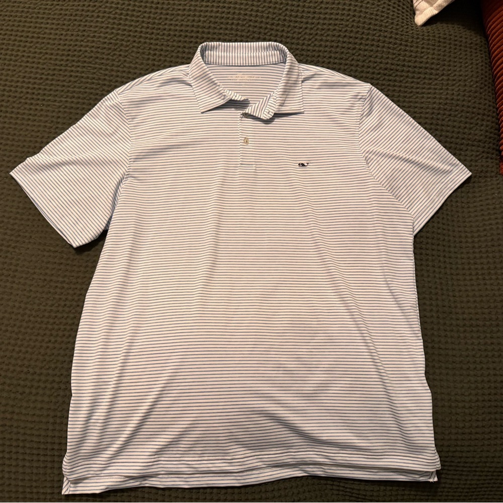 Vineyard Vines Men's Polo - Light Blue and White Stripes